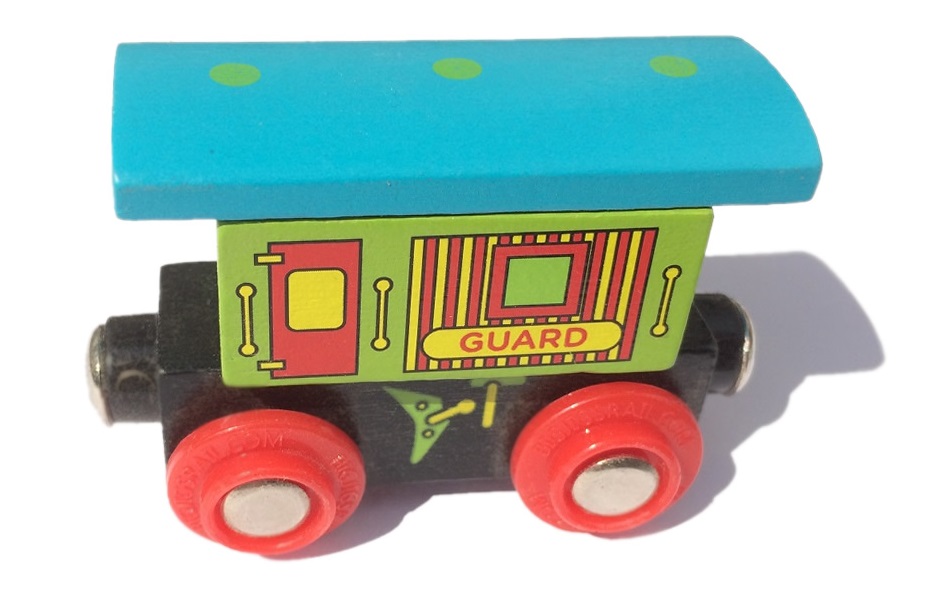 Wagon z niebieskim daszkiem - do pociągu pasażerskiego - Bigjigs Wagon z niebieskim daszkiem - do pociągu pasażerskiego - Bigjigs
