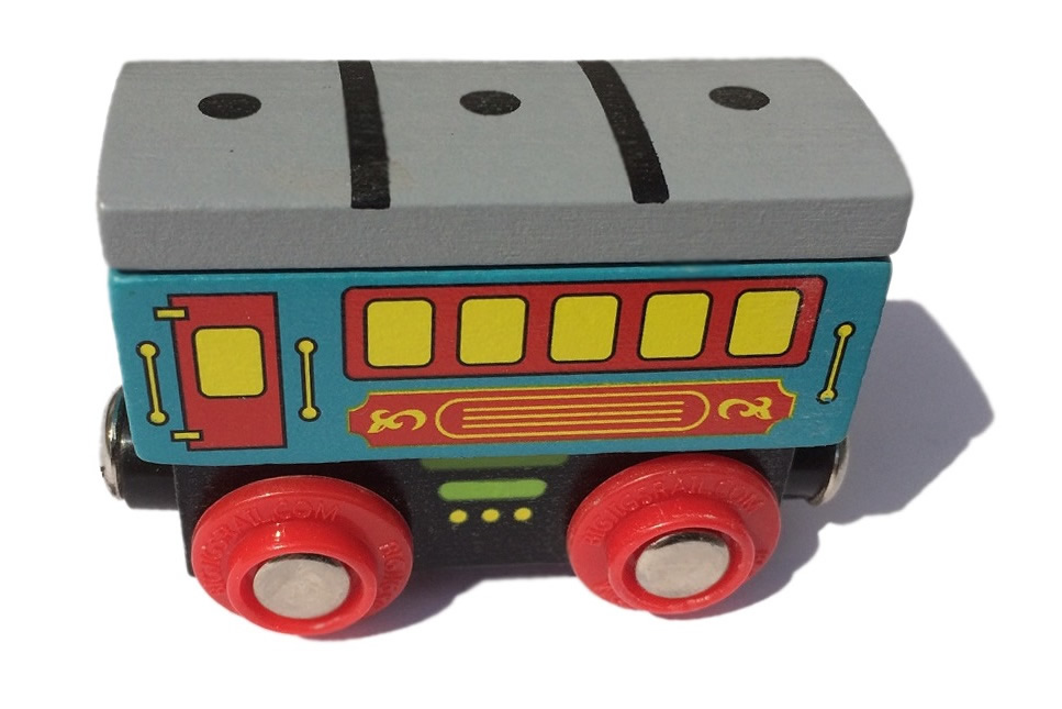 Wagon z szarym daszkiem - do pociągu pasażerskiego - Bigjigs Wagon z szarym daszkiem - do pociągu pasażerskiego - Bigjigs