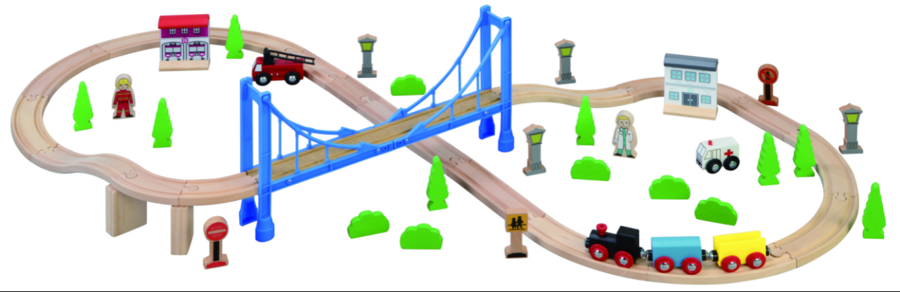 Zestaw kolejowy z mostem niebieskim 57 elementów - Maxim enterprise inc