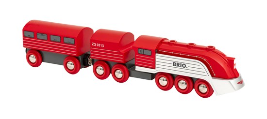 Lokomotywa czerwona z węglarką i wagonem - Brio